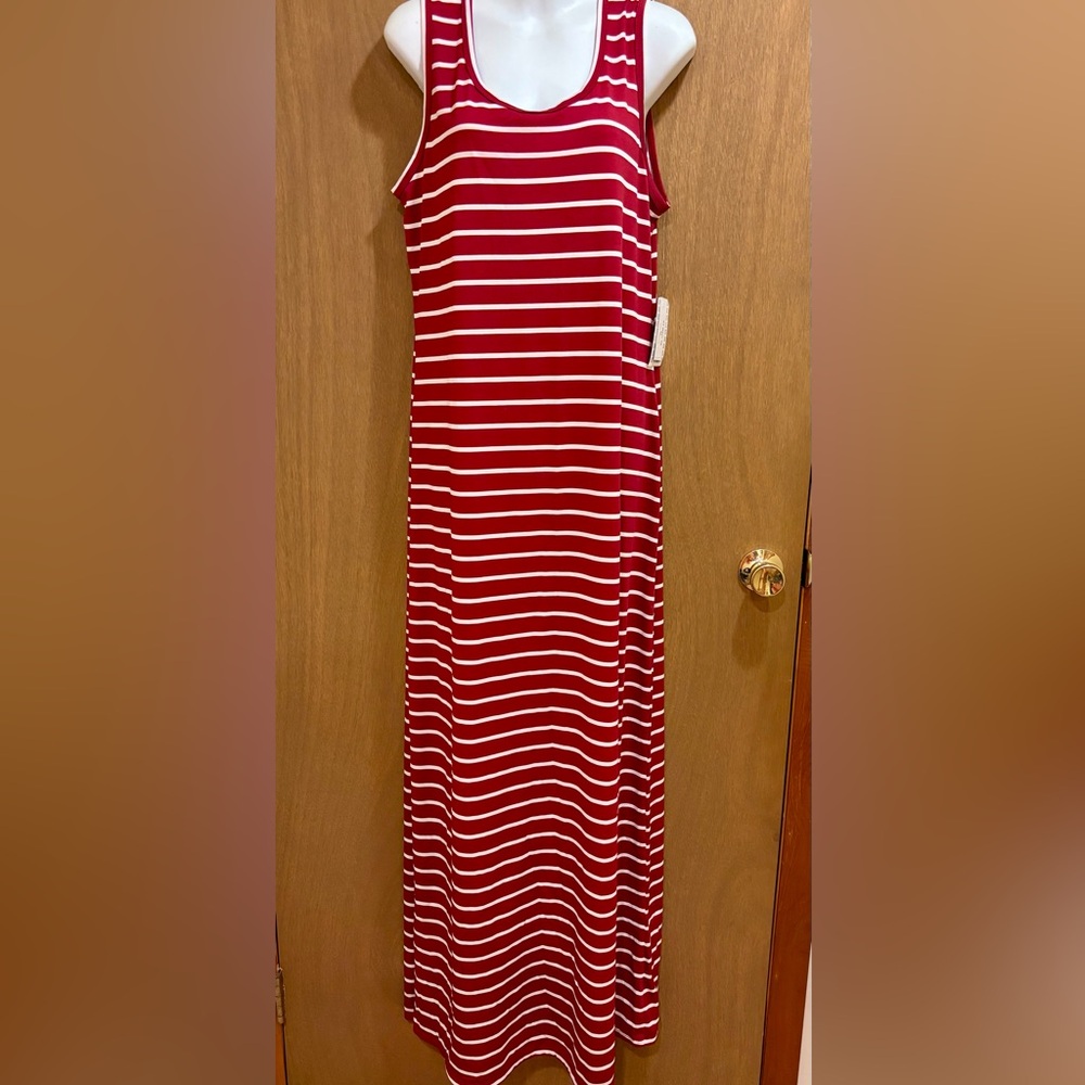 NWT LuLaRoe Dani Burgundy Striped Sleeveless Tank Maxi Dress Boho XL Stretchy